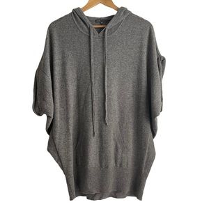 Vince 100% Cashmere Grey Short Bat Wing Sleeve Hoodie Style Loose Fit Sweater